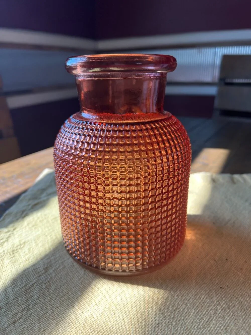 Vintage Peachy pink AEG  Lulu Glass vase   known for  it's textured or  waffle